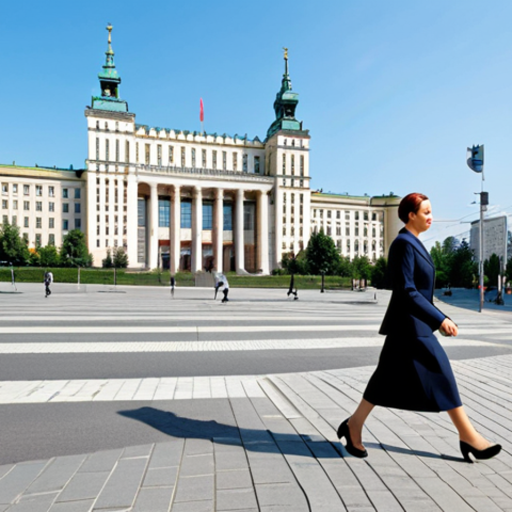**
"A professional businesswoman in a modest business suit, walking confidently through the streets of Warsaw, Poland. The background features recognizable landmarks like the Palace of Culture and Science. Fully clothed, appropriate attire, safe for work, perfect anatomy, natural proportions, professional photography, high quality."
**