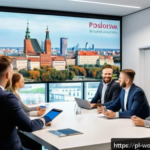 성공적인 가치 제안의 핵심 요소 - A modern Polish business meeting scene in a bright, sleek office with diverse professionals sharing ...